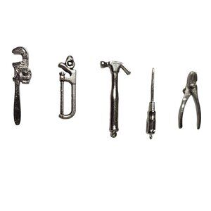 Miniature Tool Set Charms Silver Tone 5 Pieces Crafting Costume Jewelry Women